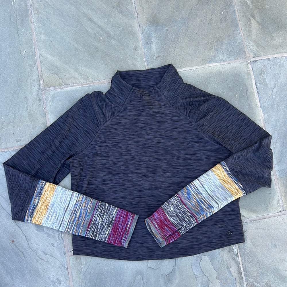 Prana Zandra crop funnel neck sweatshirt sweater gray yellow purple yoga soft